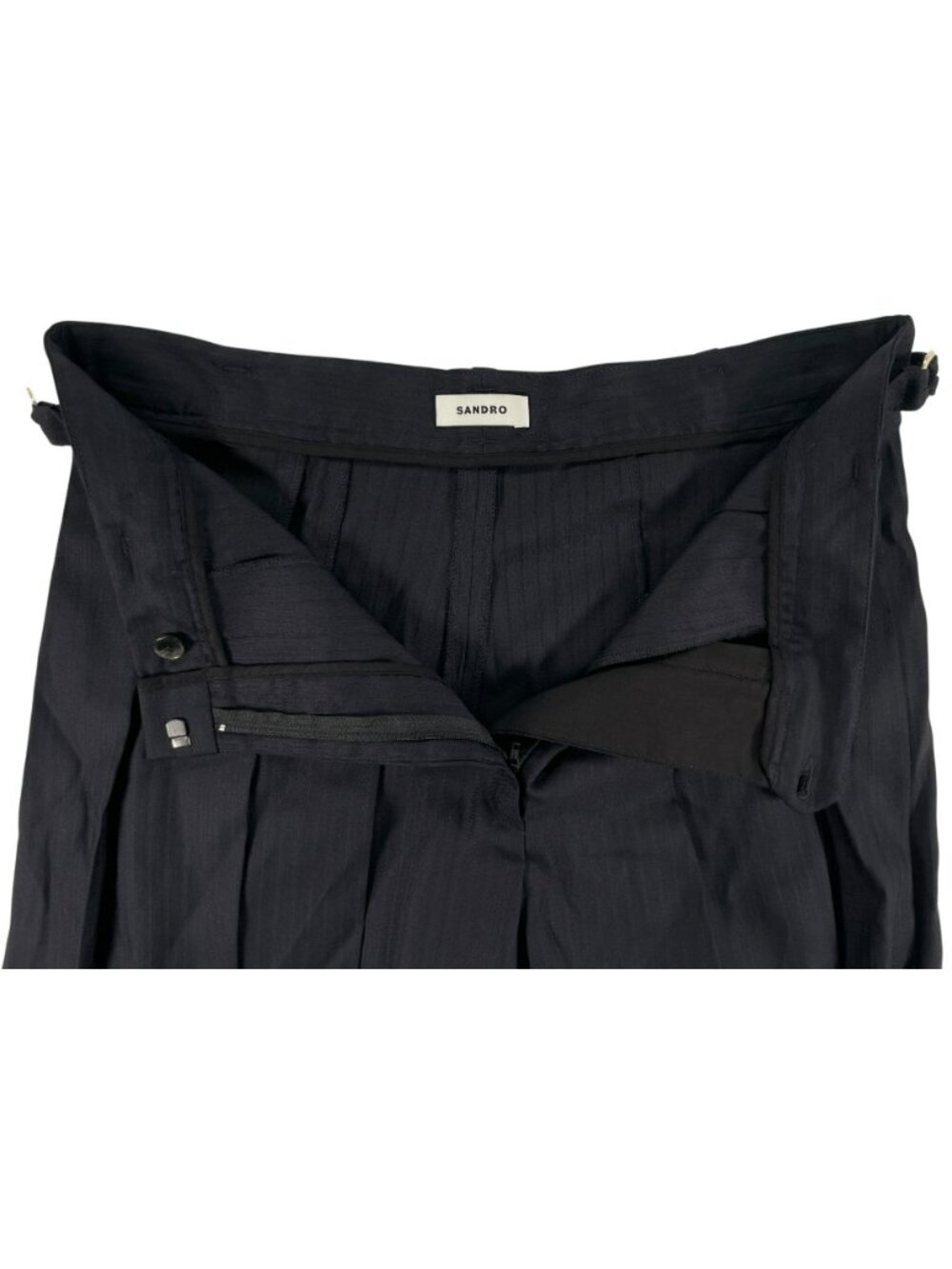 Sandro Marine Pleated Culotte Black Shorts Gold Buttons Wool-Lyocell Wmn's Sz 10 - Picture 6 of 12